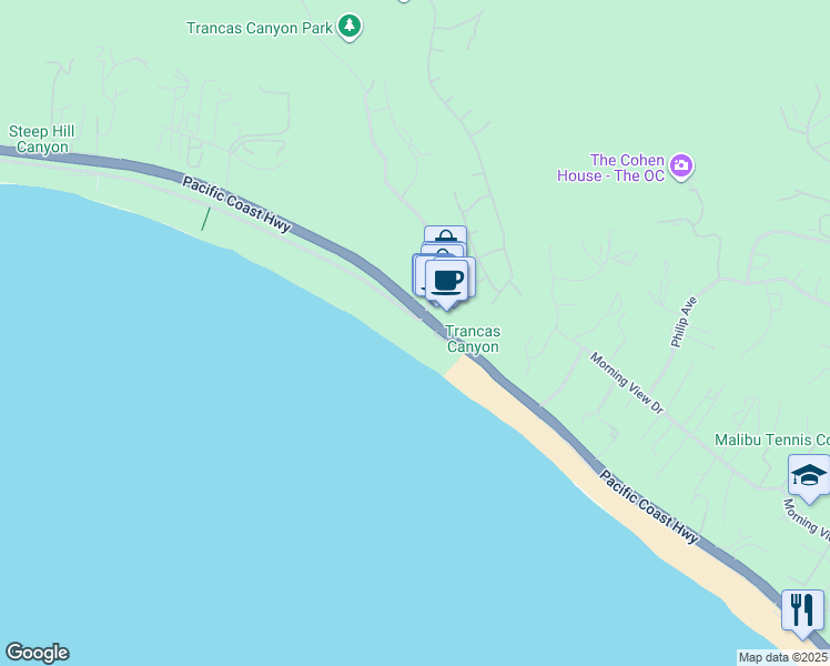 map of restaurants, bars, coffee shops, grocery stores, and more near 30750 Pacific Coast Highway in Malibu