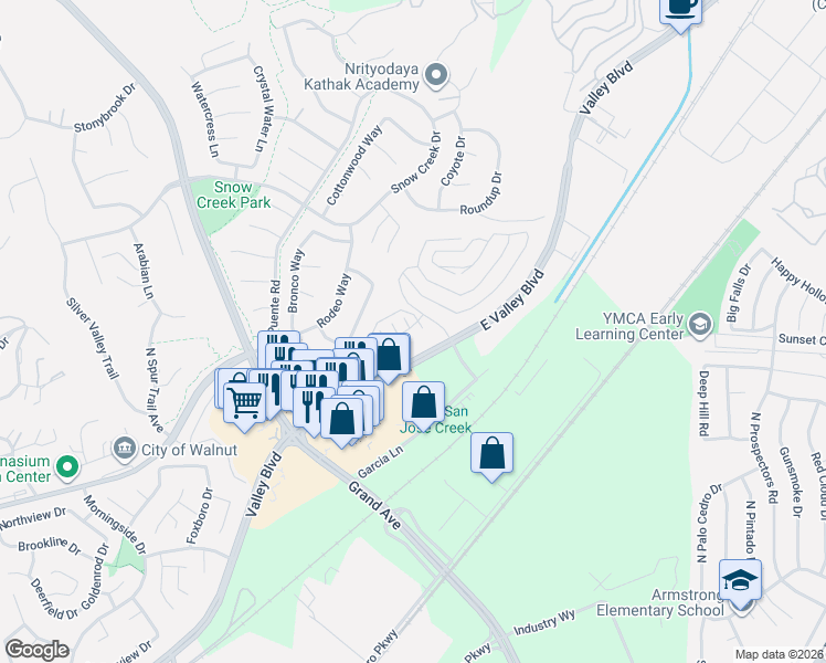 map of restaurants, bars, coffee shops, grocery stores, and more near 265 Vomero Court in Walnut