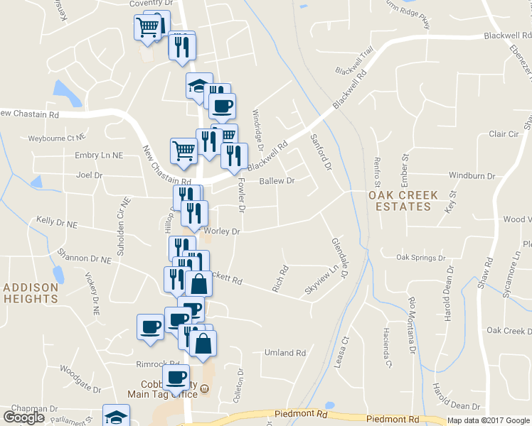 map of restaurants, bars, coffee shops, grocery stores, and more near 928 Pine Manor in Marietta