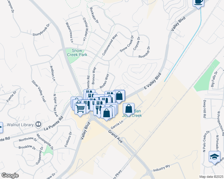 map of restaurants, bars, coffee shops, grocery stores, and more near 628 North Pacer Court in Walnut