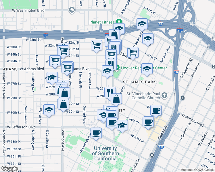 map of restaurants, bars, coffee shops, grocery stores, and more near in Los Angeles