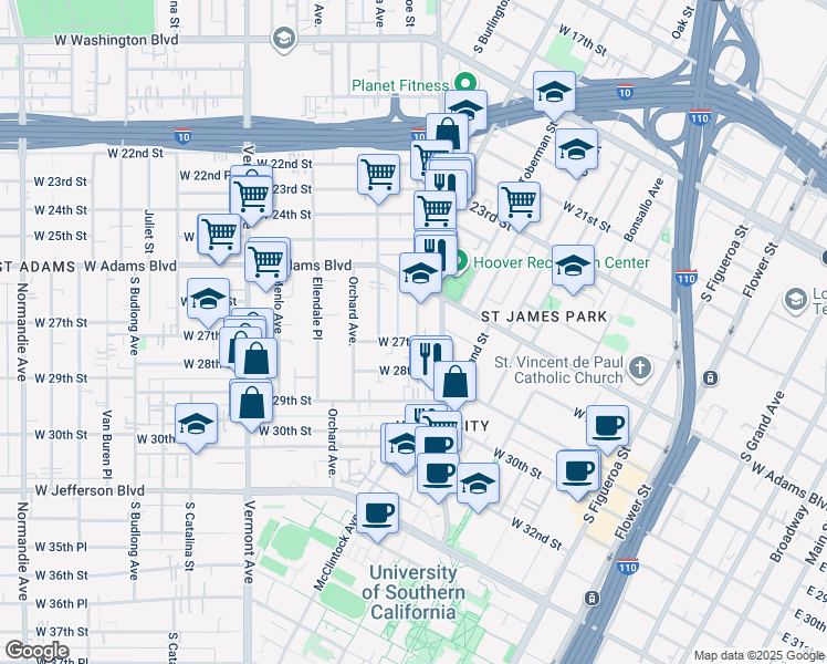 map of restaurants, bars, coffee shops, grocery stores, and more near in Los Angeles