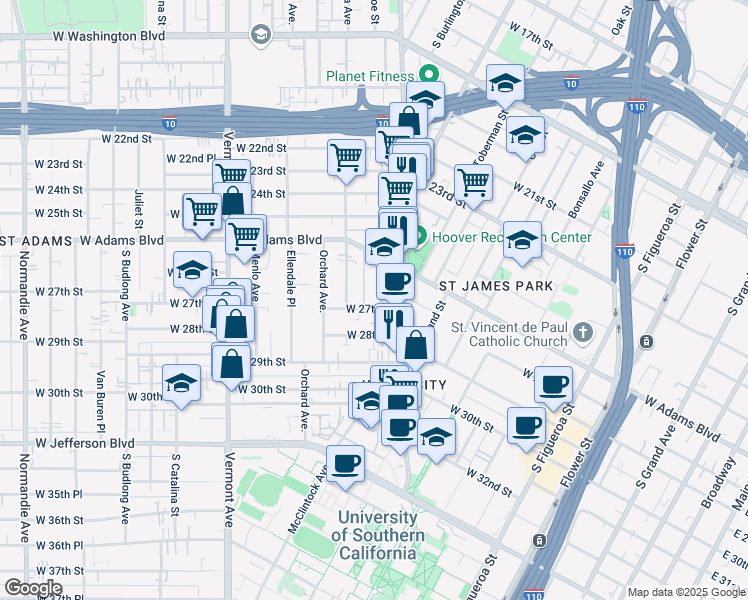 map of restaurants, bars, coffee shops, grocery stores, and more near in Los Angeles