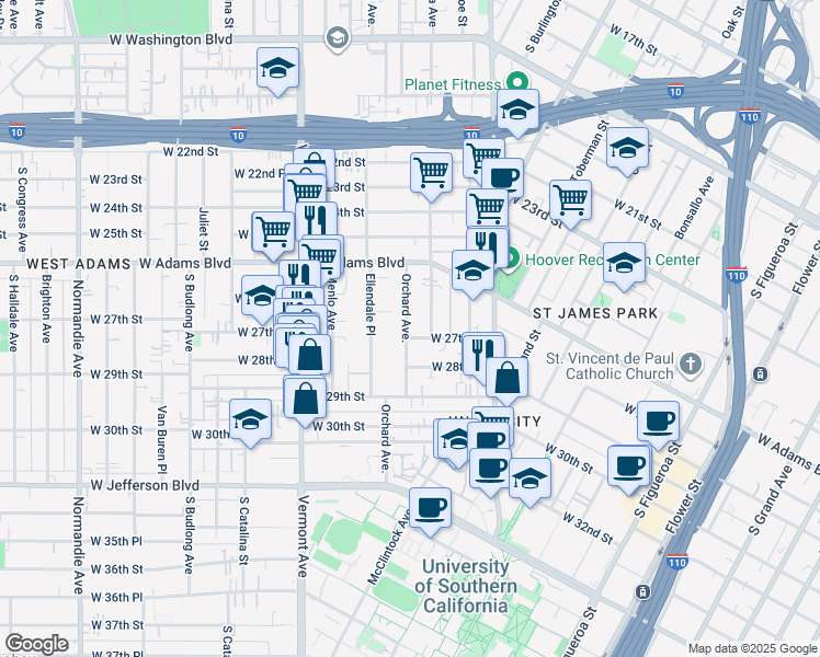map of restaurants, bars, coffee shops, grocery stores, and more near in Los Angeles