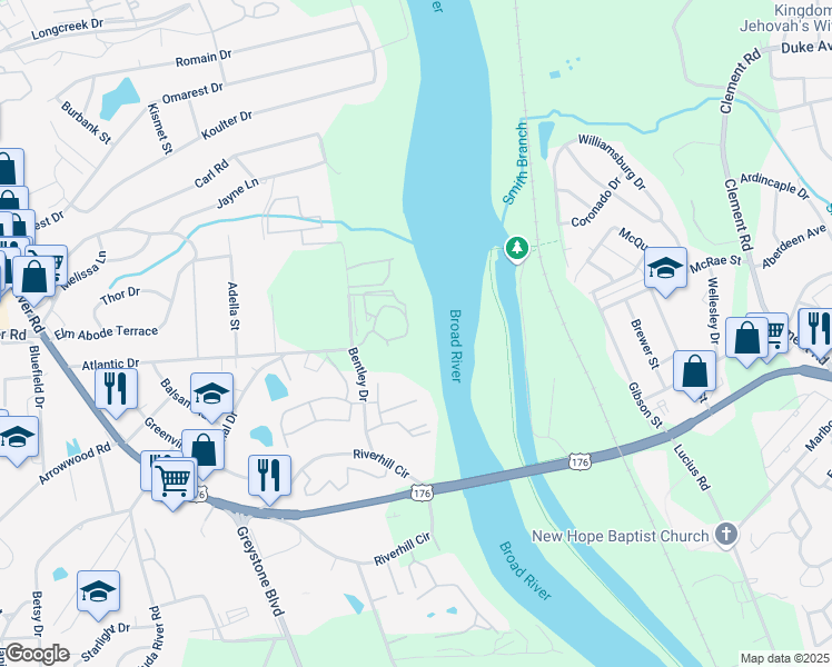 map of restaurants, bars, coffee shops, grocery stores, and more near 1850 Atlantic Drive in Columbia