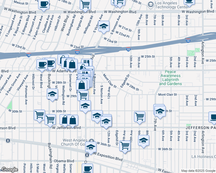 map of restaurants, bars, coffee shops, grocery stores, and more near 2813 12th Avenue in Los Angeles