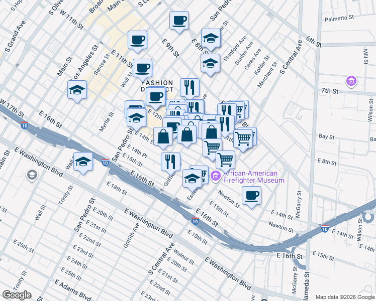 map of restaurants, bars, coffee shops, grocery stores, and more near 938 East Pico Boulevard in Los Angeles