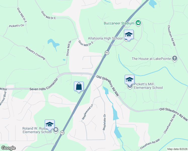 map of restaurants, bars, coffee shops, grocery stores, and more near in Acworth