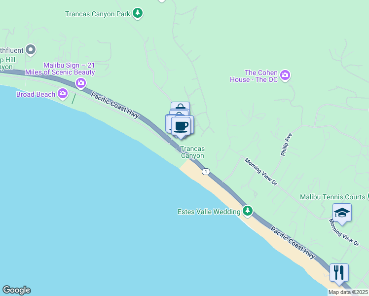 map of restaurants, bars, coffee shops, grocery stores, and more near 30765 Pacific Coast Highway in Malibu