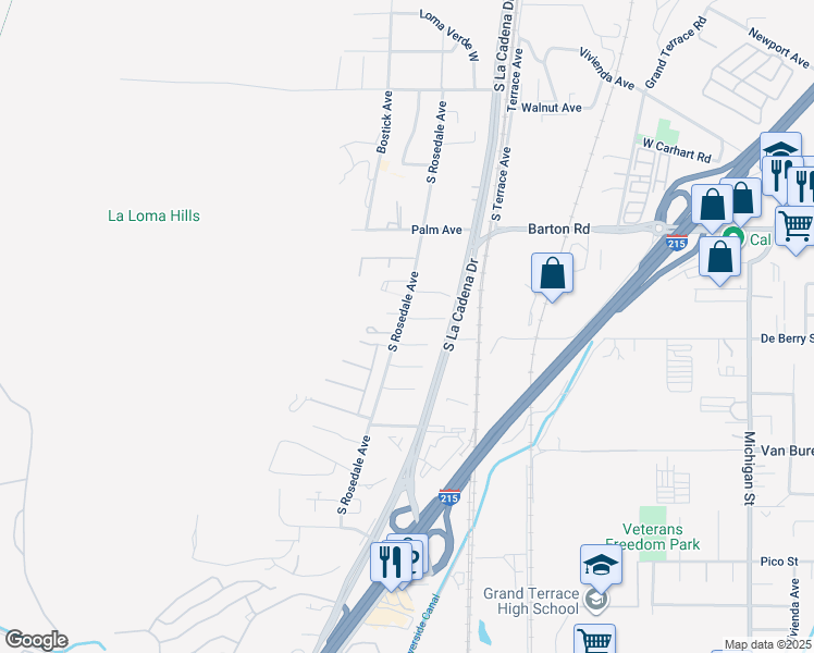map of restaurants, bars, coffee shops, grocery stores, and more near 194 West Rosa Court in Colton