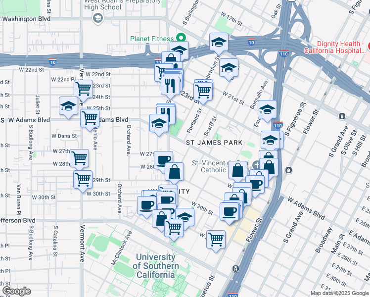map of restaurants, bars, coffee shops, grocery stores, and more near in Los Angeles