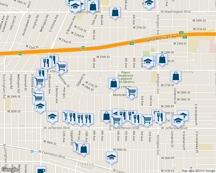 map of restaurants, bars, coffee shops, grocery stores, and more near 2717 7th Avenue in Los Angeles