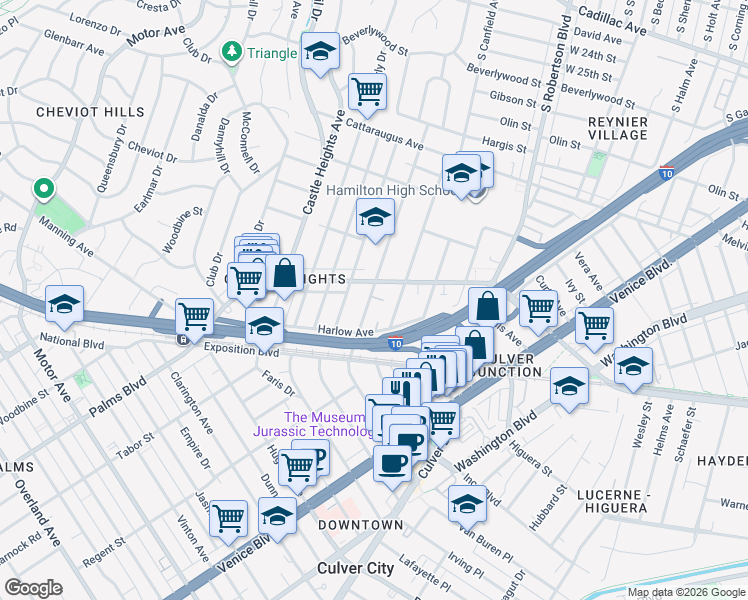 map of restaurants, bars, coffee shops, grocery stores, and more near 3325 Bagley Avenue in Los Angeles