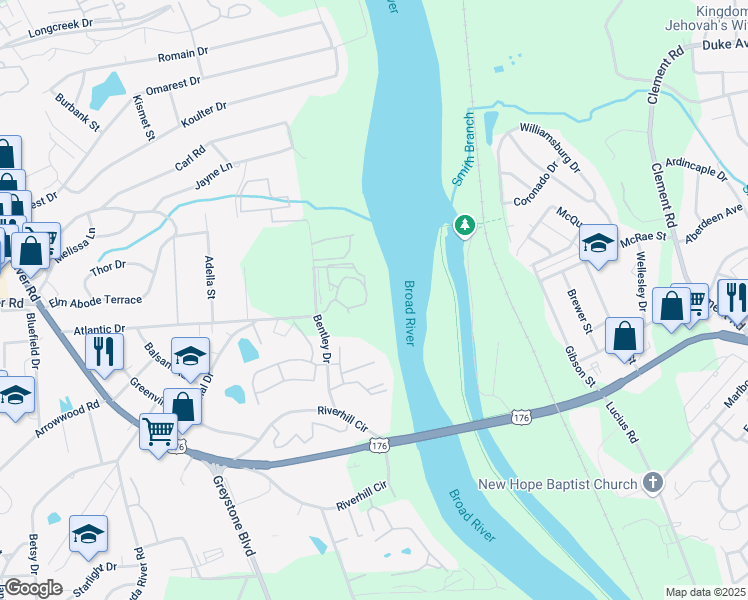map of restaurants, bars, coffee shops, grocery stores, and more near 1850 Atlantic Drive in Columbia