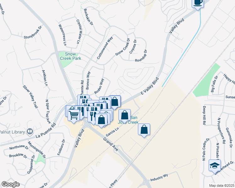 map of restaurants, bars, coffee shops, grocery stores, and more near 226 Roma Court in Walnut