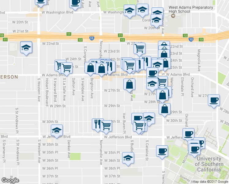 map of restaurants, bars, coffee shops, grocery stores, and more near 2703 Raymond Avenue in Los Angeles