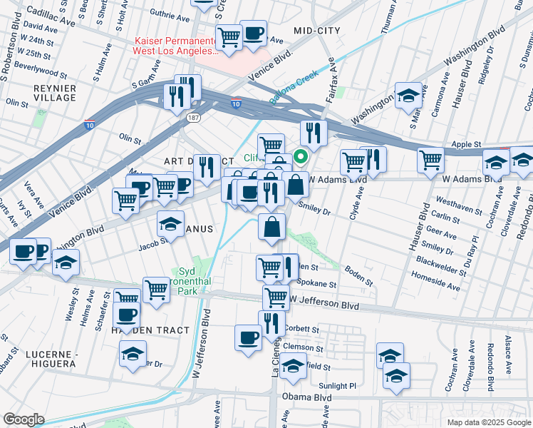 map of restaurants, bars, coffee shops, grocery stores, and more near 3051 South La Cienega Boulevard in Culver City