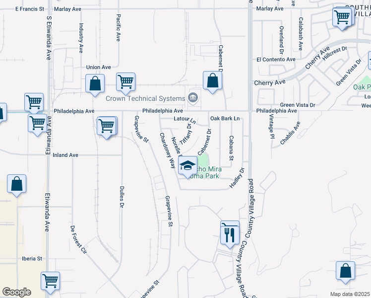 map of restaurants, bars, coffee shops, grocery stores, and more near 3271 Wishing Well Court in Jurupa Valley