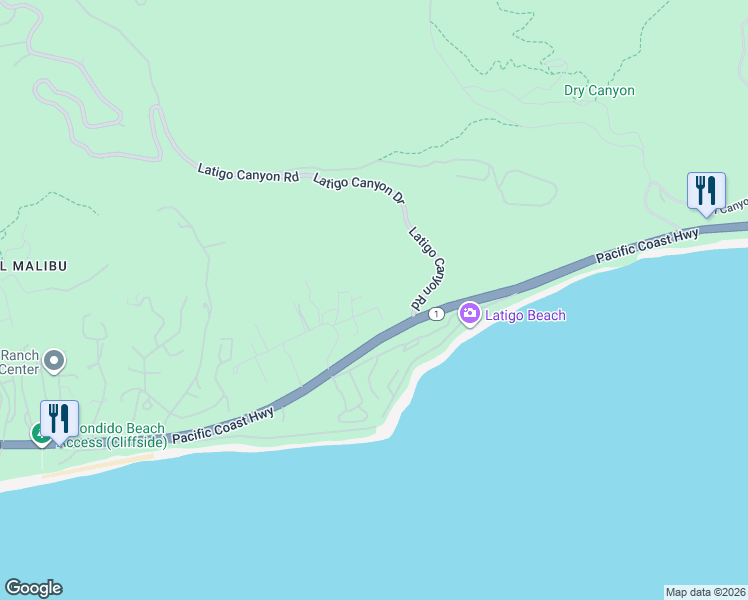 map of restaurants, bars, coffee shops, grocery stores, and more near 26743 Via Linda Street in Malibu