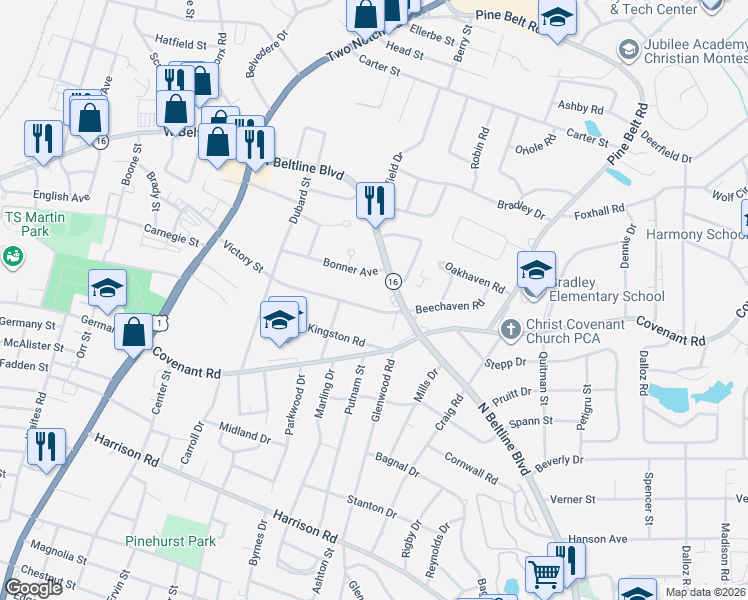 map of restaurants, bars, coffee shops, grocery stores, and more near 1310 Victory Street in Columbia