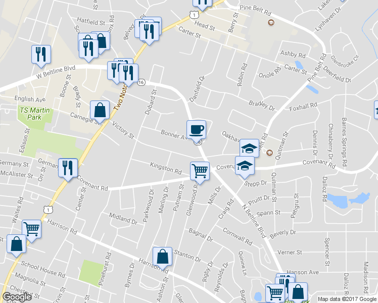 map of restaurants, bars, coffee shops, grocery stores, and more near 1310 Victory Street in Columbia