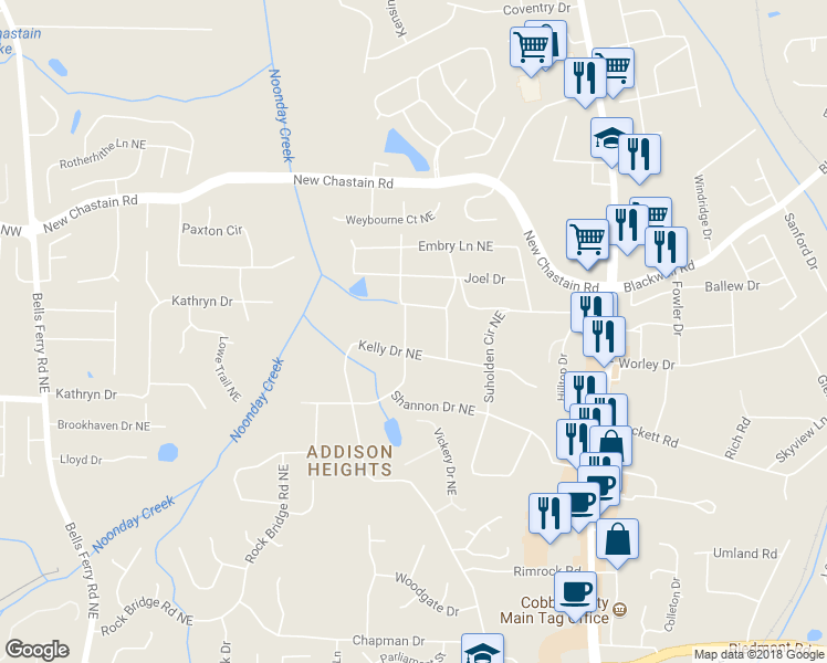 map of restaurants, bars, coffee shops, grocery stores, and more near 3266 Guynelle Drive Northeast in Marietta