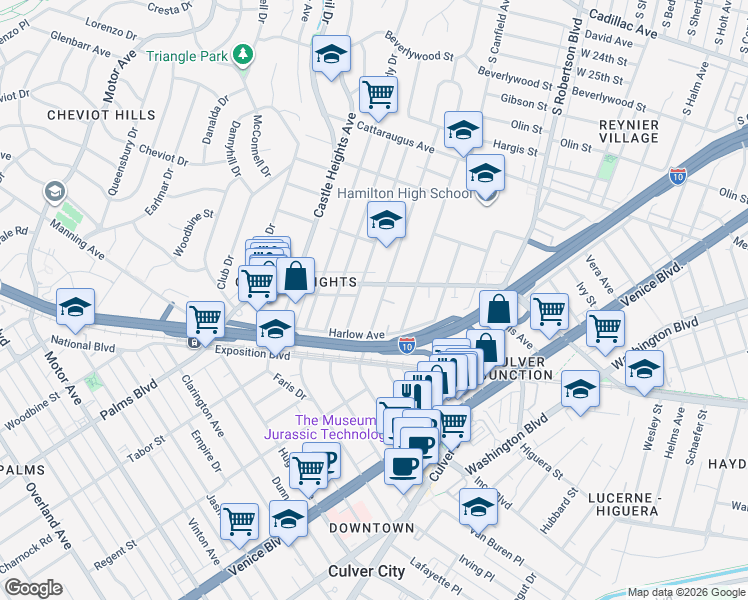map of restaurants, bars, coffee shops, grocery stores, and more near 3319 Bagley Avenue in Los Angeles