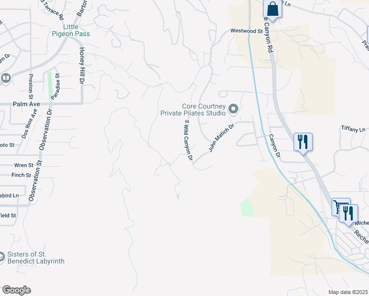 map of restaurants, bars, coffee shops, grocery stores, and more near 2197 South Wild Canyon Drive in Colton