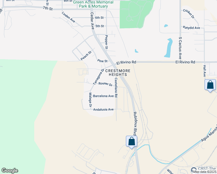 map of restaurants, bars, coffee shops, grocery stores, and more near 6091 Barcelona Avenue in Riverside