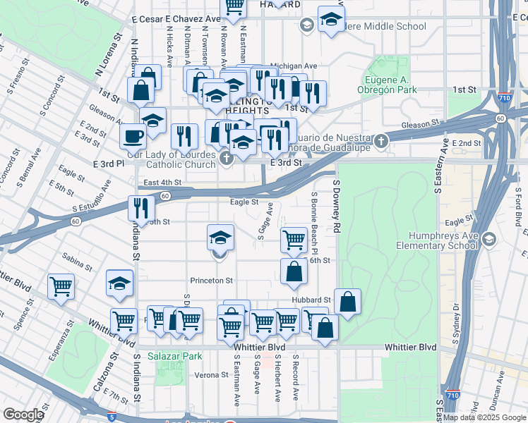 map of restaurants, bars, coffee shops, grocery stores, and more near 499 Nassau Court in Los Angeles