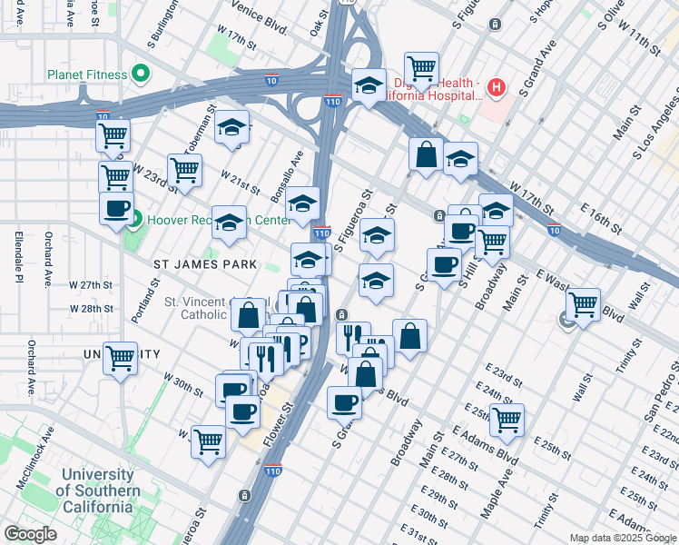 map of restaurants, bars, coffee shops, grocery stores, and more near in Los Angeles