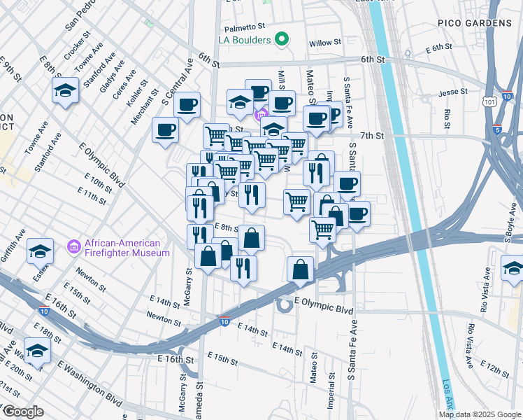 map of restaurants, bars, coffee shops, grocery stores, and more near 1718 Sacramento Street in Los Angeles