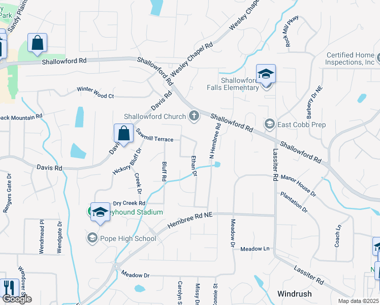 map of restaurants, bars, coffee shops, grocery stores, and more near 3306 Emory Drive in Marietta
