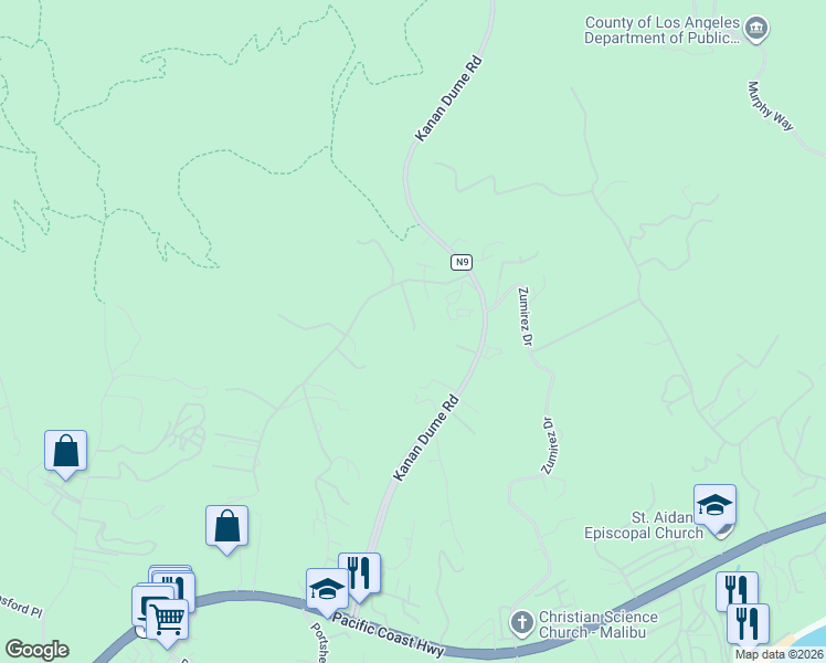 map of restaurants, bars, coffee shops, grocery stores, and more near 28906 Verde Mesa Lane in Malibu