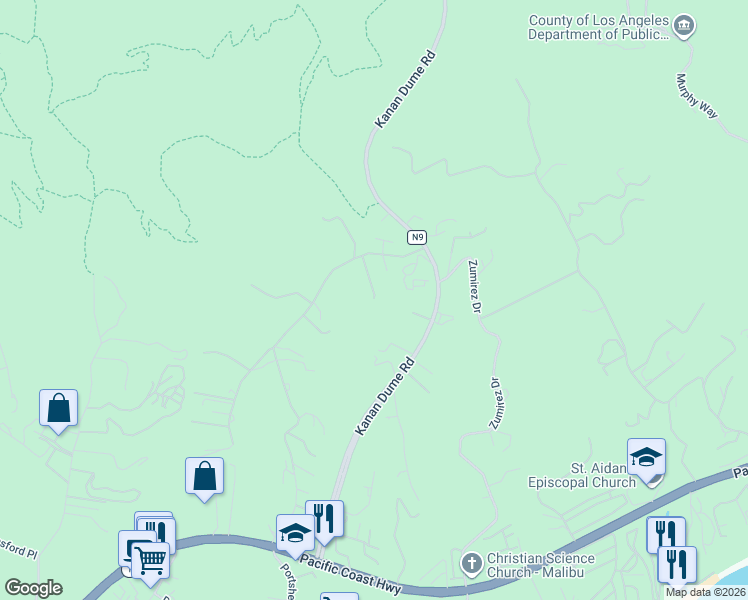 map of restaurants, bars, coffee shops, grocery stores, and more near 28912 Verde Mesa Lane in Malibu