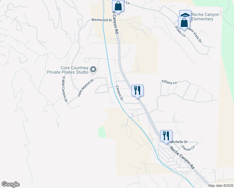 map of restaurants, bars, coffee shops, grocery stores, and more near 2209 Canyon Drive in Colton
