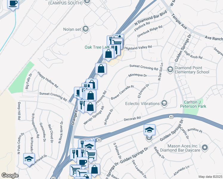 map of restaurants, bars, coffee shops, grocery stores, and more near 23615 Tellgate Drive in Diamond Bar