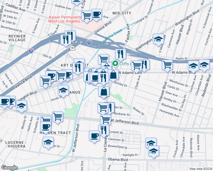 map of restaurants, bars, coffee shops, grocery stores, and more near 3051 South La Cienega Boulevard in Culver City