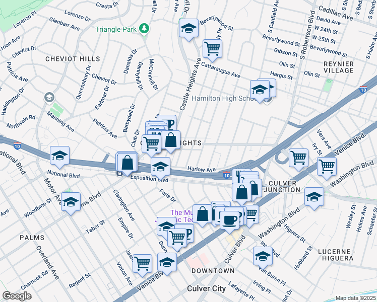 map of restaurants, bars, coffee shops, grocery stores, and more near 3317 Cardiff Avenue in Los Angeles