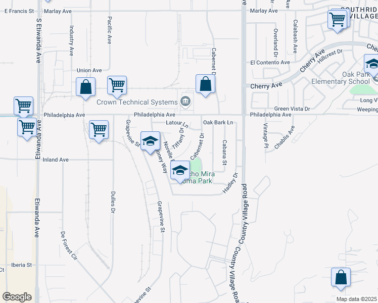 map of restaurants, bars, coffee shops, grocery stores, and more near 3182 Wishing Well Court in Jurupa Valley