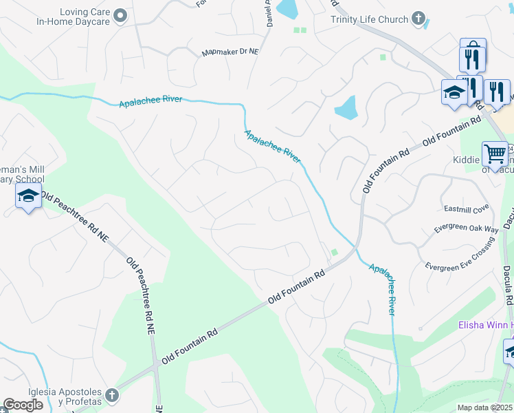 map of restaurants, bars, coffee shops, grocery stores, and more near 1217 Port Royal Court in Dacula