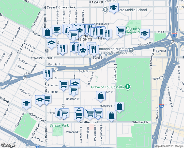 map of restaurants, bars, coffee shops, grocery stores, and more near 476 Nassau Avenue in Los Angeles