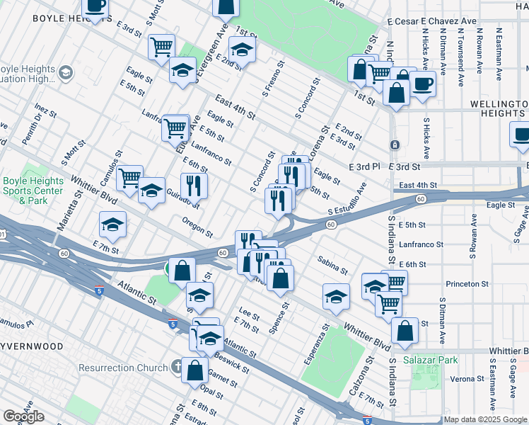 map of restaurants, bars, coffee shops, grocery stores, and more near 3327 Sabina Street in Los Angeles