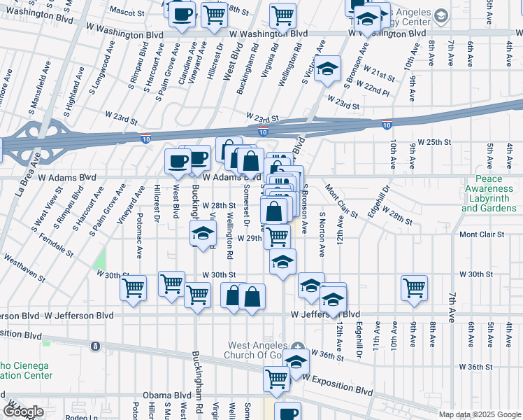 map of restaurants, bars, coffee shops, grocery stores, and more near 2819 South Victoria Avenue in Los Angeles