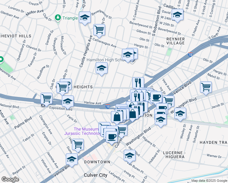 map of restaurants, bars, coffee shops, grocery stores, and more near 3326 Durango Avenue in Los Angeles