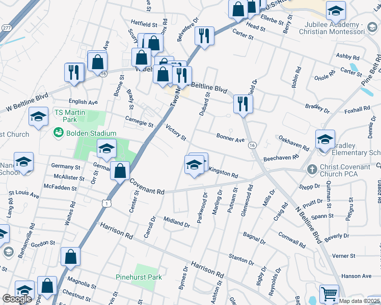 map of restaurants, bars, coffee shops, grocery stores, and more near 2714 Dubard Street in Columbia