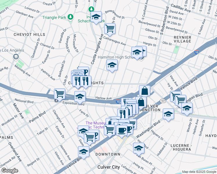 map of restaurants, bars, coffee shops, grocery stores, and more near 3311 Bagley Avenue in Los Angeles