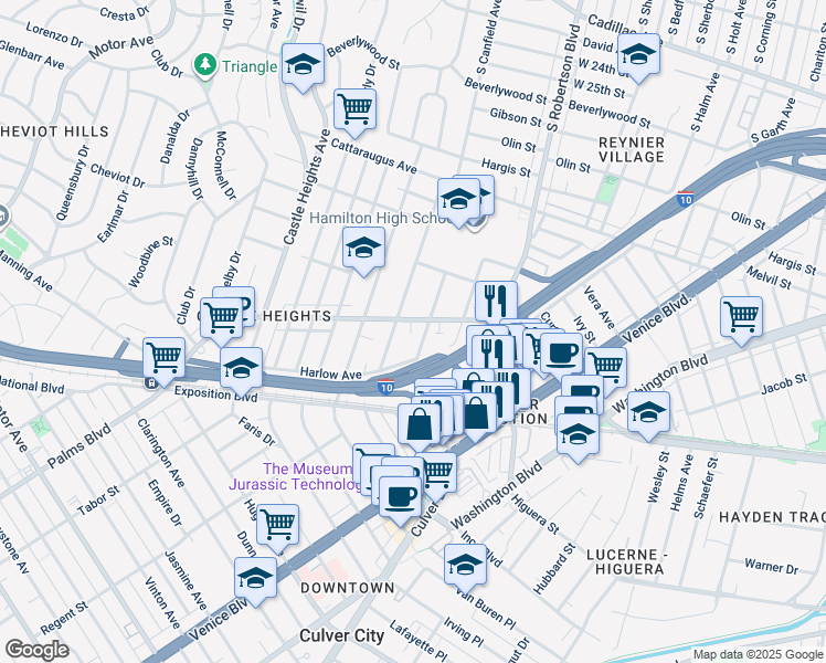 map of restaurants, bars, coffee shops, grocery stores, and more near 3306 Aria Lane in Los Angeles