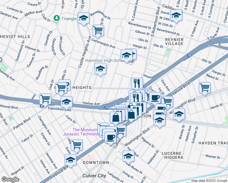 map of restaurants, bars, coffee shops, grocery stores, and more near 3306 Aria Lane in Los Angeles