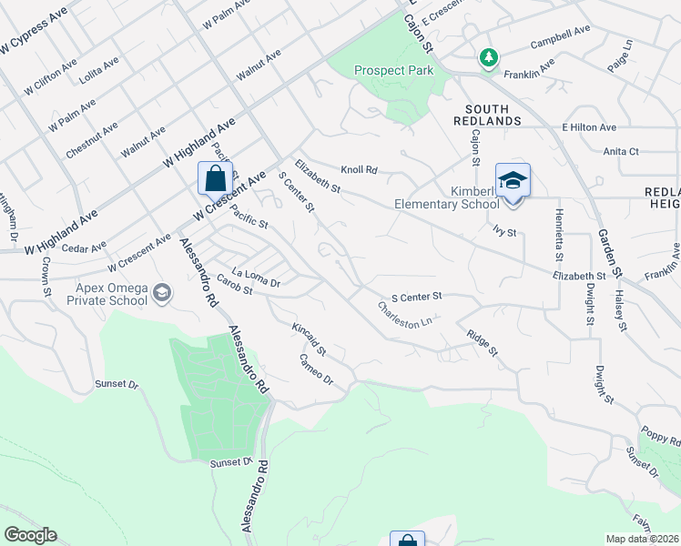 map of restaurants, bars, coffee shops, grocery stores, and more near 1379 Pacific Street in Redlands